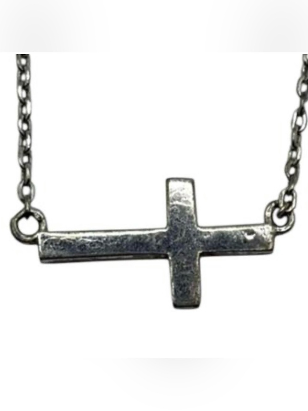Sterling Silver Chain Necklace with Horizontal Cross Pendant - Silver
